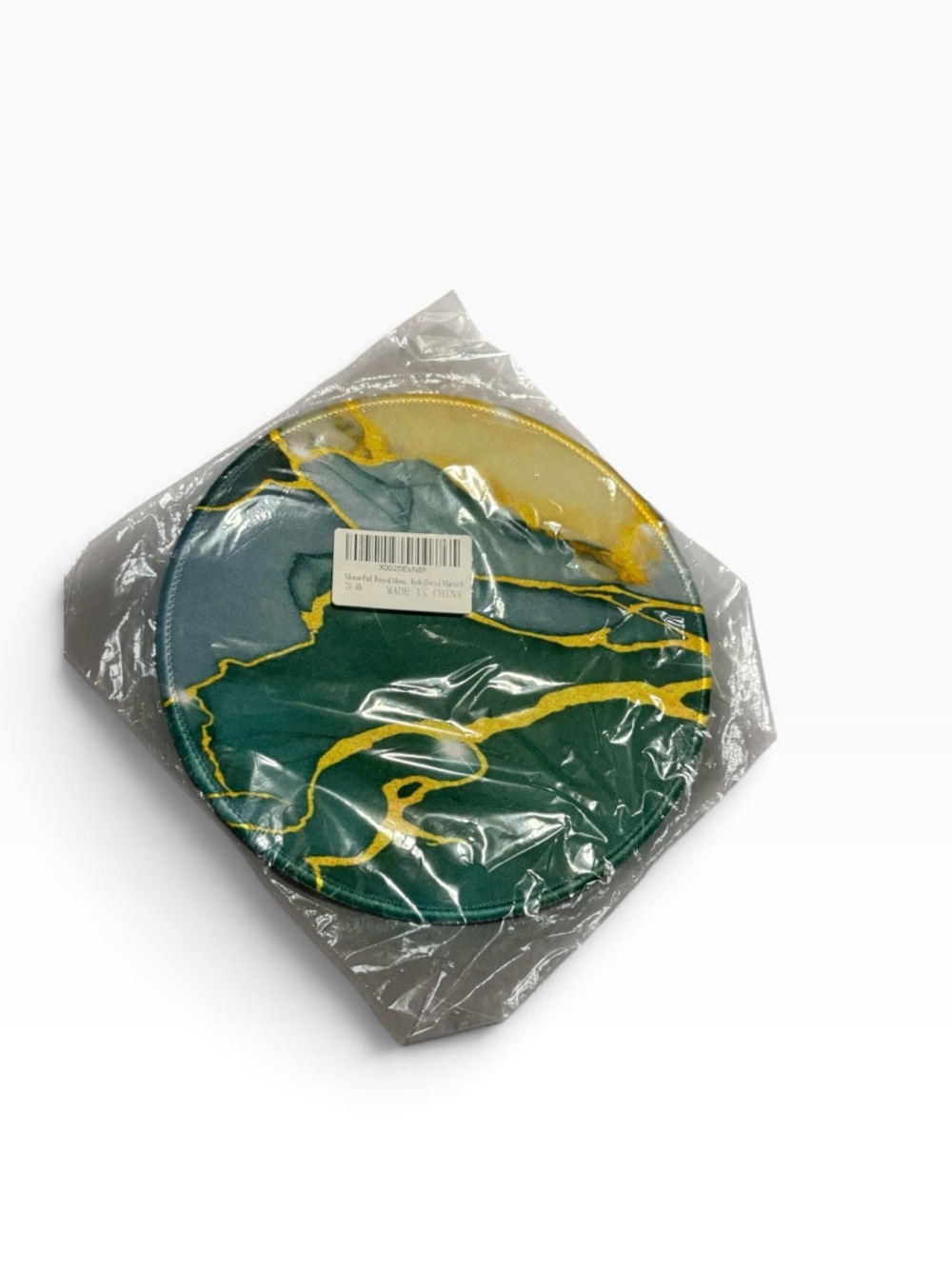 Mouse Pad - Round Marble Style. Green, Yellow and grey